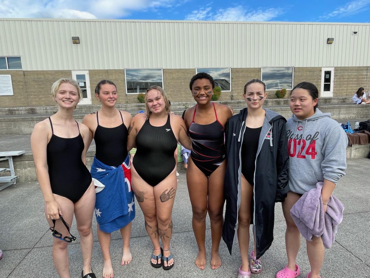 Jenna Harris with some of her senior swim teammates