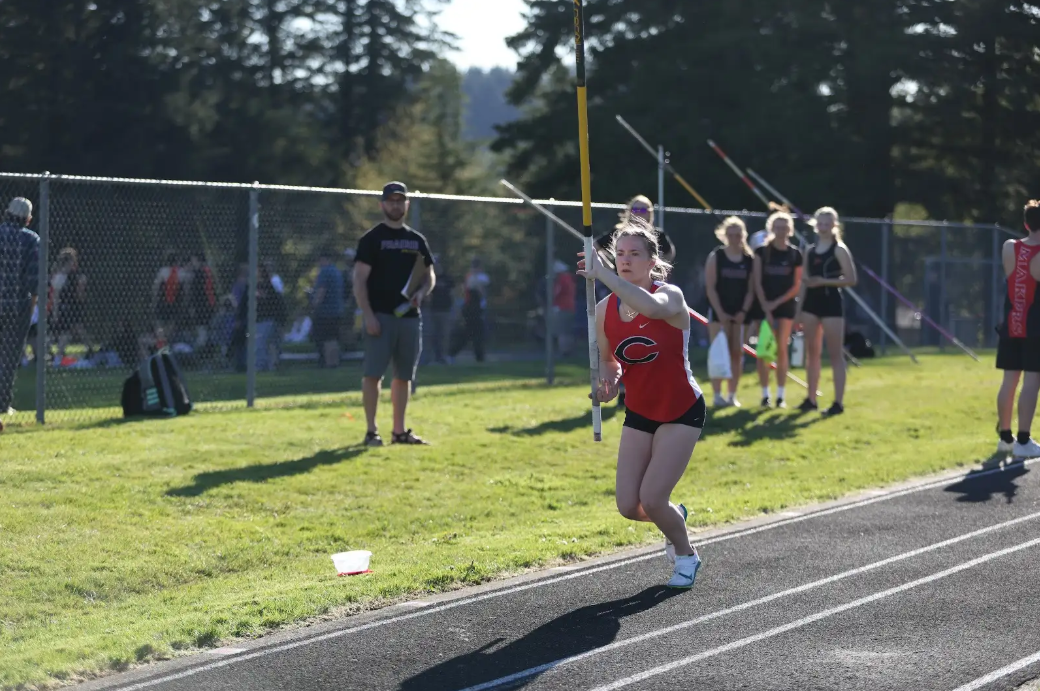 Karina Cooper vaults at track meet (courtesy of Brian Gage)