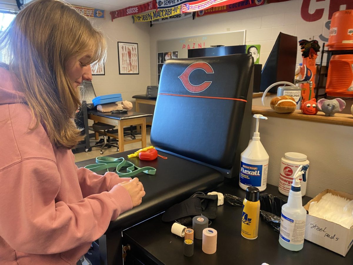 Brooke Barber in the training room where she spends her T.A. period assisting Howell