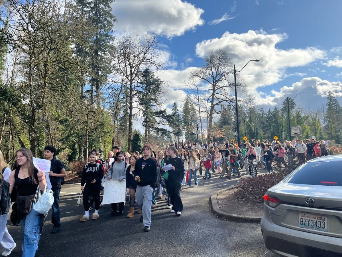 The student protesters return to the CHS campus after protesting at the NE Everett street roundabout
