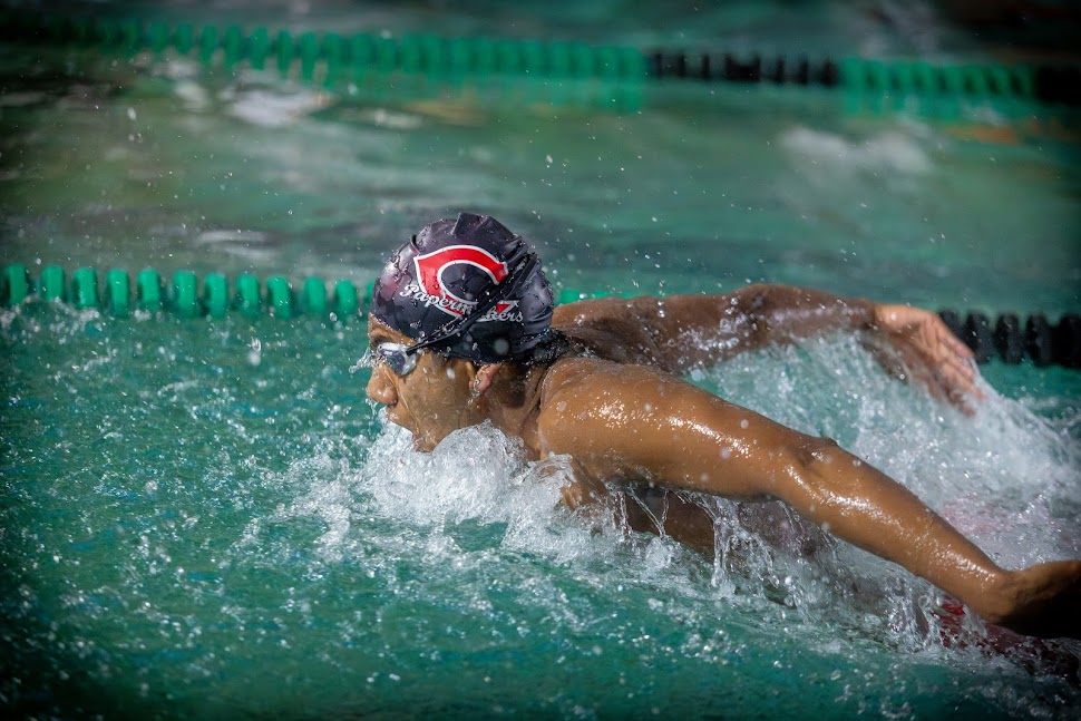 Aarnav swimming in the 100 Butterfly